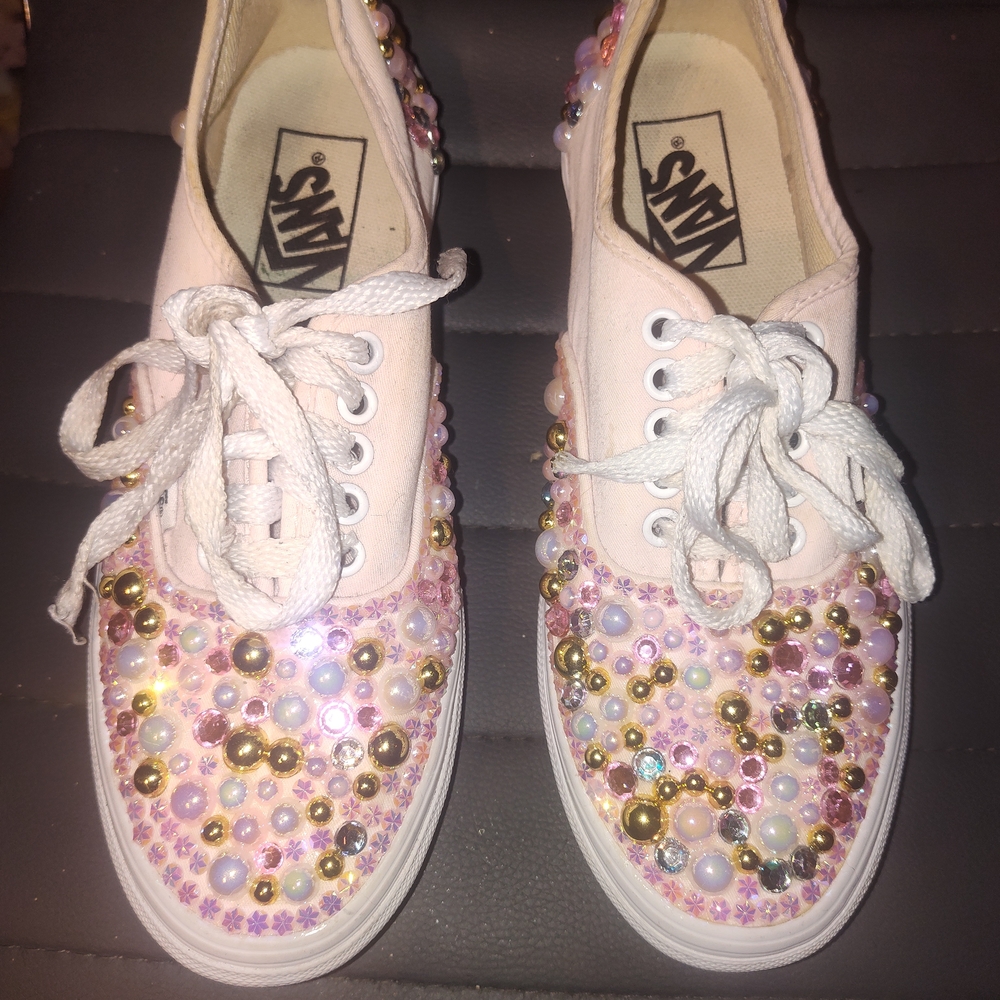 Vans Women's Pink and Gold Embellished Sneakers